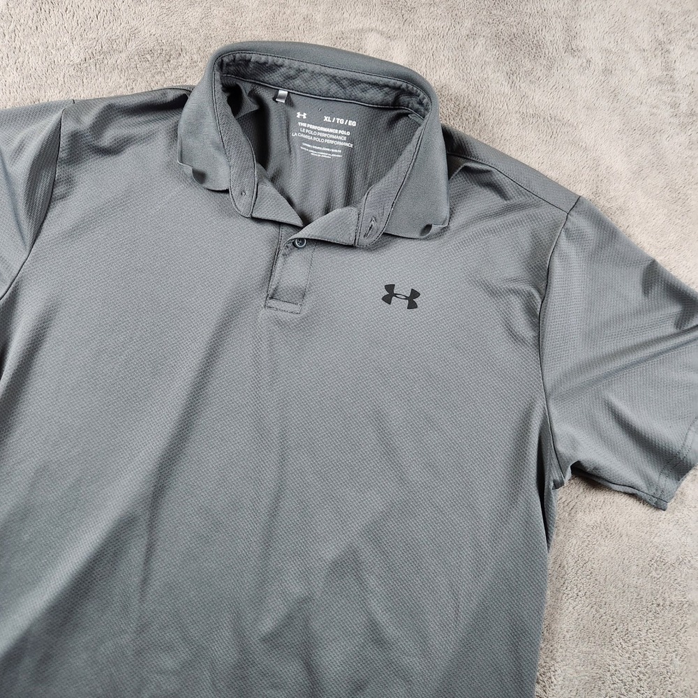 Under Armour Mens Performance Polo Shirt XL Gray Loose Fit Short Sleeve Golf Top